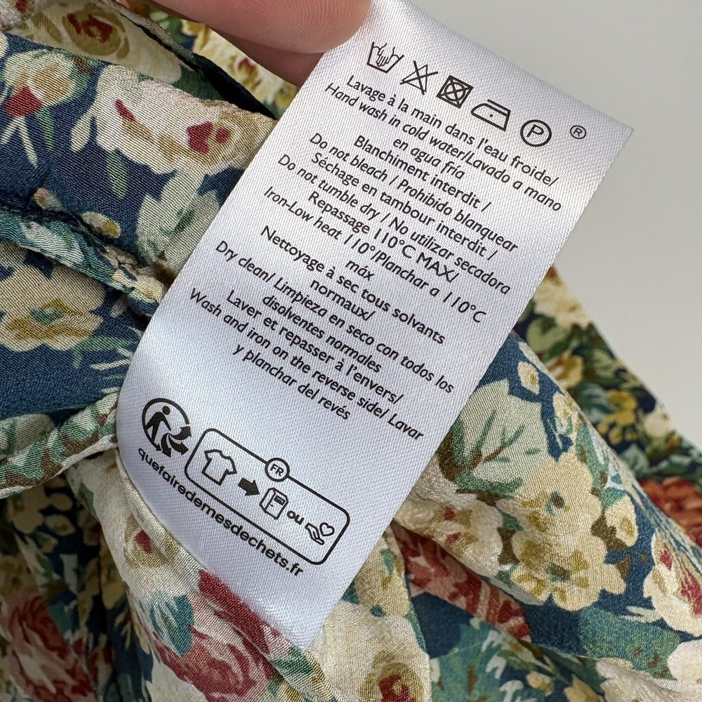 Sézane Yseline Shirt Alicante Blue Print Sz 42 Silk Floral Ruffle - Picture 8 of 13